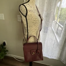 Lauren Ralph Lauren Millbrook Handle Crossbody Aubergine Leather Dark Academia