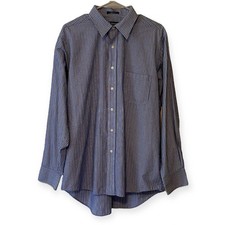 Chaps Men's Wrinkle Free Blue Striped Long Sleeve Button-Down Size Large