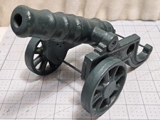 Vintage Cast-Iron Miniature Cannon Replica Rolling Wheels Very Heavy Dark Gray