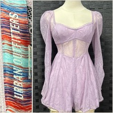 Urban Outfitters Small Leah Lace Long Sleeve Festival Cosplay Romper In Lilac