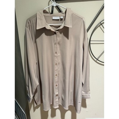 Susan Graver Beige Button-Up Blouse Size 2X Classic