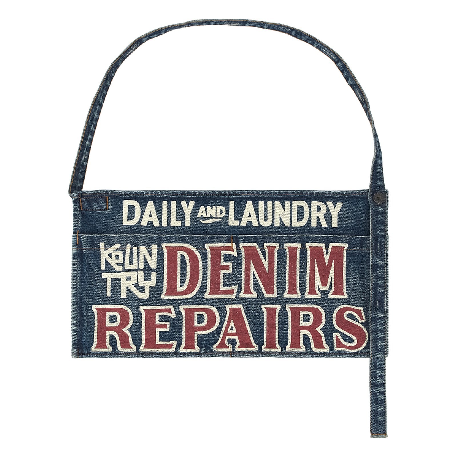 Kapital 13 oz. Denim Damaged Denim Repairspt Short Ad Apron Indigo (Processing)