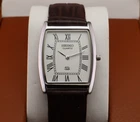 Vintage Seiko Slim Quartz Men's Wrist Watch white Dial with Dark Brown Strap.