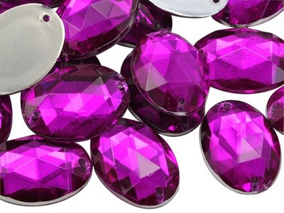 Allstarco 25X18Mm Pink Fuchsia Ch21 Flat Back Sew On Oval Beads Acrylic