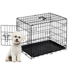24.4 Inch Dog Crate Folding Metal Pet Kennel w/ Tray Small Puppy Cage