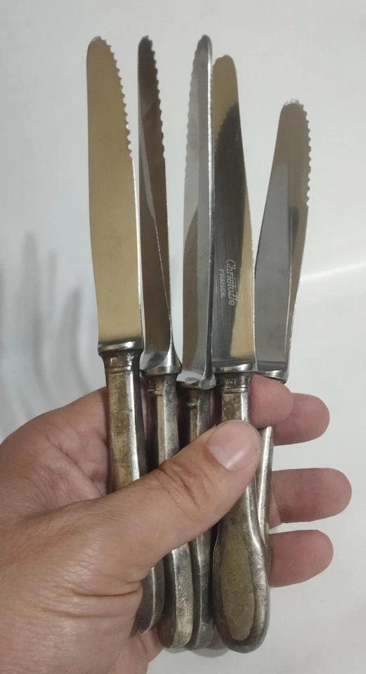 Cuchillos de cena vintage Christofle plateados Francia - Raro, juego de lujo Foto 3 de 4