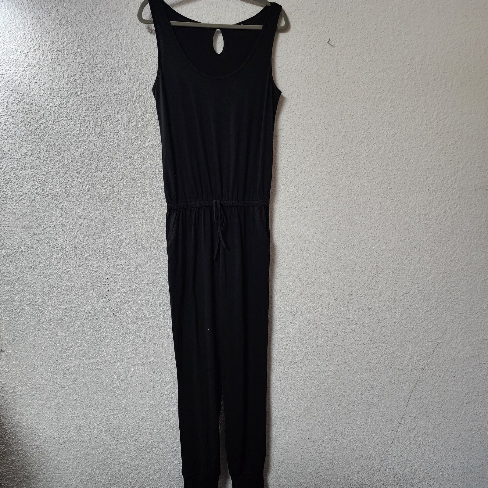 Women Casual Sleeveless Rompers Drawstring Elastic Waist Skinny Jumpsuit,Black,M