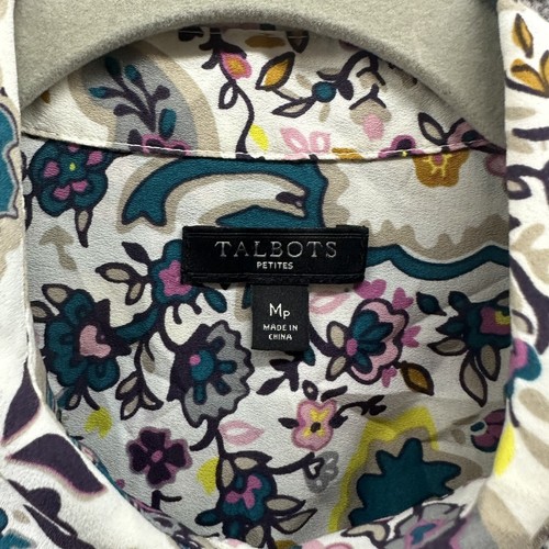 Talbots Button Up Blouse Top Women Medium Petite Paisley Long Sleeve Lightweight - Picture 10 of 11