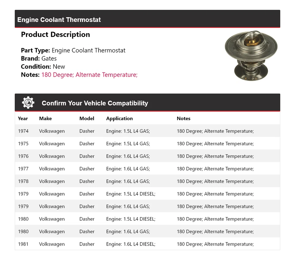 For 1974-1981 Volkswagen Dasher Engine Coolant Thermostat Gates 1975 1976 1977 - Image 2 of 4