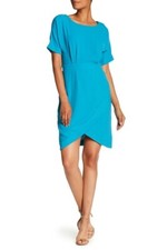 Bobeau 164131 Women's Dolman Sleeve Faux Wrap Teal Caribbean Dress Size Medium