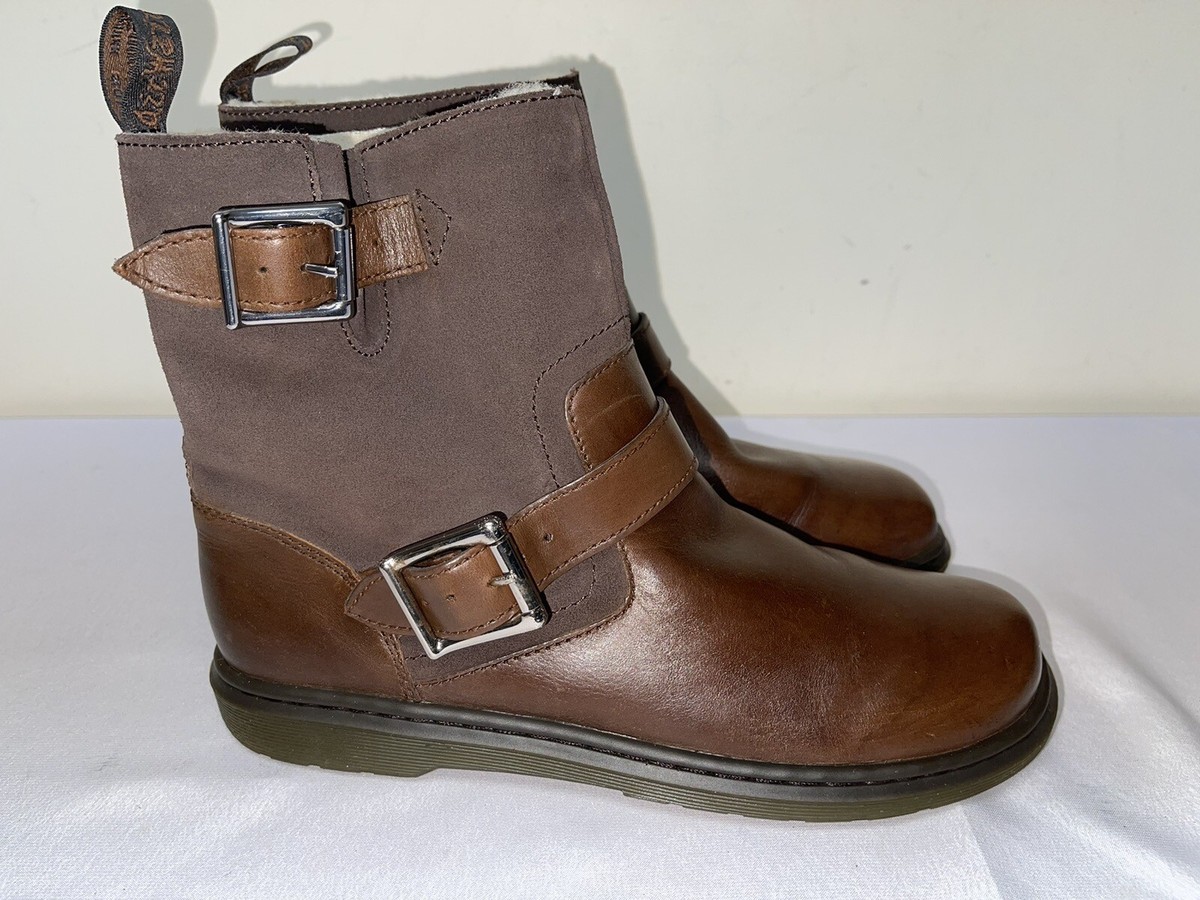 Dr Martens GAYLE FL Women Brown Biker Buckle Lined Boots Soft