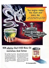 1951 SHELL MOTOR OIL Large Original Vintage Print Ad Automotive