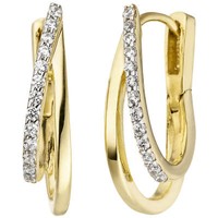 Creolen Klappcreolen Ohrringe Mit WeißEn Zirkonia, 375 Gold Gelbgold, Bicolor