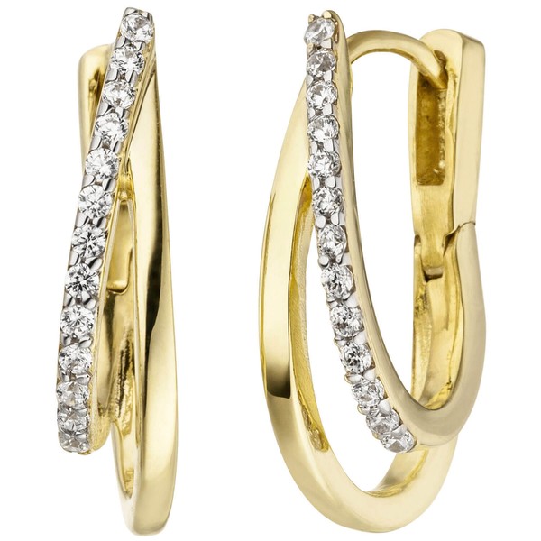 Creolen Klappcreolen Ohrringe Mit WeißEn Zirkonia, 375 Gold Gelbgold, Bicolor-image