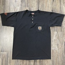 Vintage Harley Davidson Buffalo,NY Henley Front Pocket Tee Made In USA Men Sz L