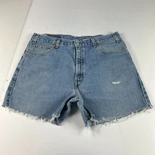 Y2K Levi's Jean Shorts Men's 34* 505 Blue Cut Off Distressed Denim Jorts Tag 36