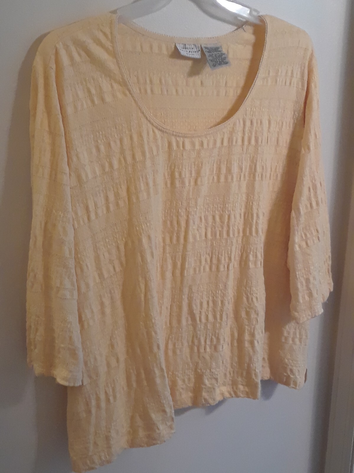 Strag Strich White Stag Stretch 5X 30/32W Bright Yellow Blouse 3/4 Sleeve Textured ...