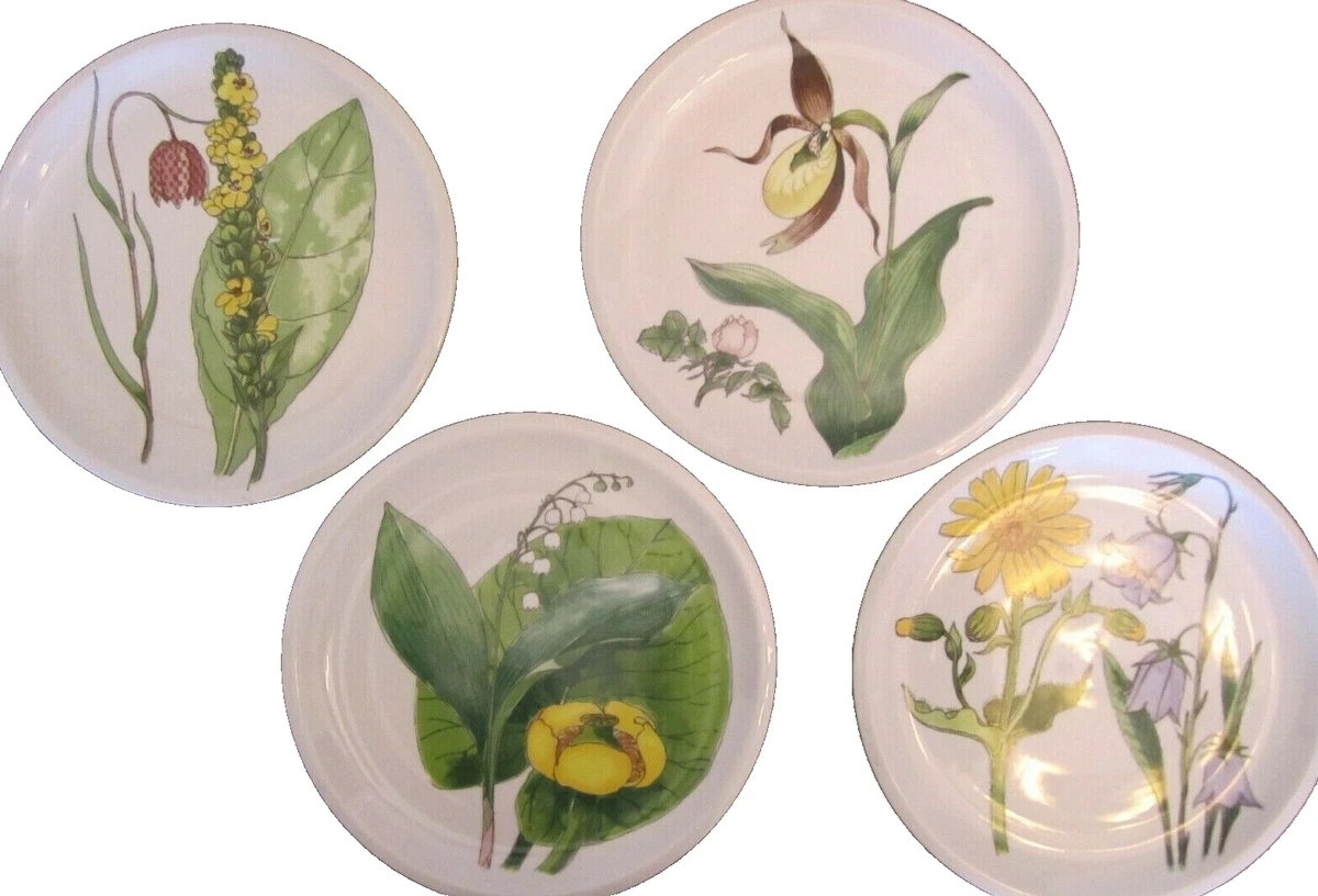 Vintage 1970s Ikea MIDSOMMAR Botanical Dinner Plates set of 4 Spal Portugal