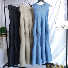 Women's Pleated Dress Sleevess Dress Summer Lady Suspender Skirt Gown Fashion