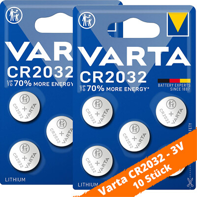 10 x Varta CR 2032 DL2032 3V Lithium Batterie Knopfzelle Blister 2 x 5er BL