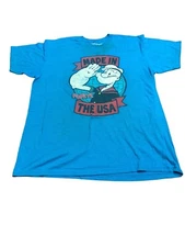 Popeye The Sailor Man Made In The USA Men's T-Shirt Blue Large