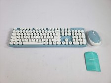 UBOTIE Colorful Computer Wireless Keyboard Mouse Combo Typewriter Blue-White