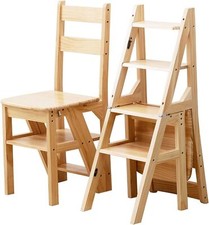 Sedia e scala Pieghevole In Legno- 2 in 1 Scaletta e sedia a pioli multifunzione
