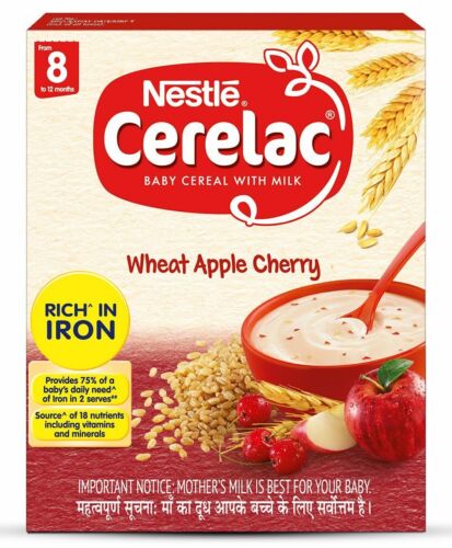 Nestle CERELAC Fortified Baby Cereal with Milk, Wheat Apple Cherry 300g  - Picture 1 of 5
