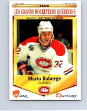 HOCKEY CARDS 1992 DURIVAGE MONTREAL CANADIENS MARIO ROBERGE NO405 