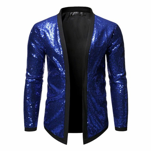 Shownicer Herren Pailletten Blazer Jacke Langarm Slim Fit