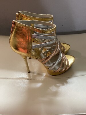 Michael Kors Rose Gold Multi Leather Maddie Platform Heels