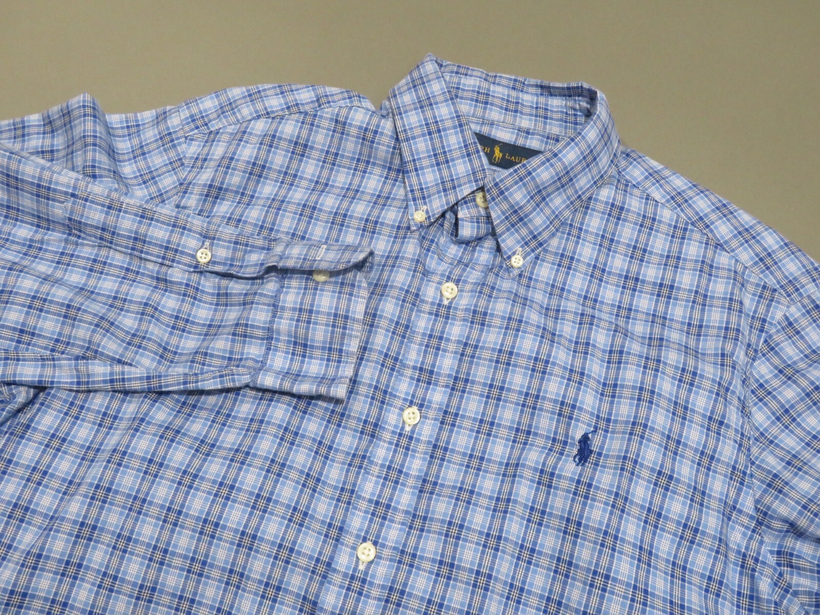 Polo Ralph Lauren camicia uomo grande con bottoni blu a quadri preppy casual logo pony