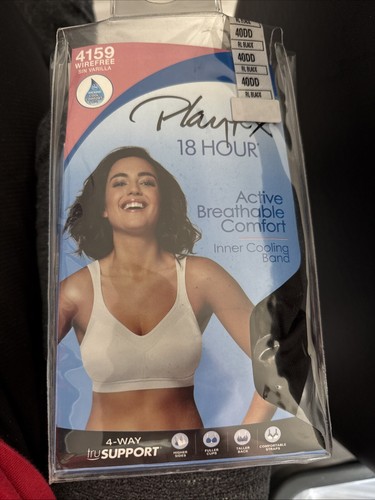 Playtex 18 Stunden Aktiv Atmungsaktiver Komfort BH Schwarz 40 DD Bügelfrei BH #4159