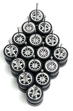 10 Sets Random ALL Chrome Mix 11mm Real Rider Wheels w/ Rubber Tire Set For 1/64