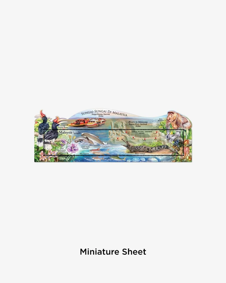 165.MALASIA 2018 SELLO TROQUELADO FORMA EXTRAÑA INUSUAL M/S RÍOS EN MALASIA. MNH Foto 2 de 2