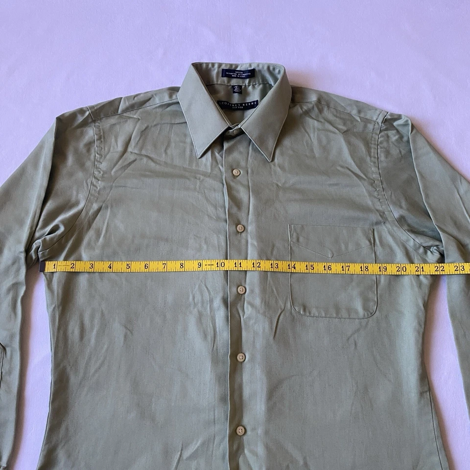 Geoffrey Beene M 15.5 32/33 Dress Shirt Fitted Sateen Cotton Wrinkle Free Green - Image 4 of 4