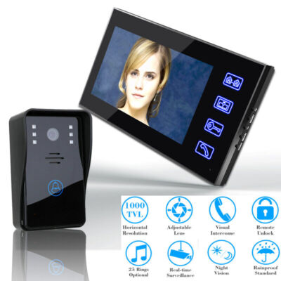 Wired Door Phone Doorbell Touch Key 7'' Lcd Video With Ir Camera Home Security