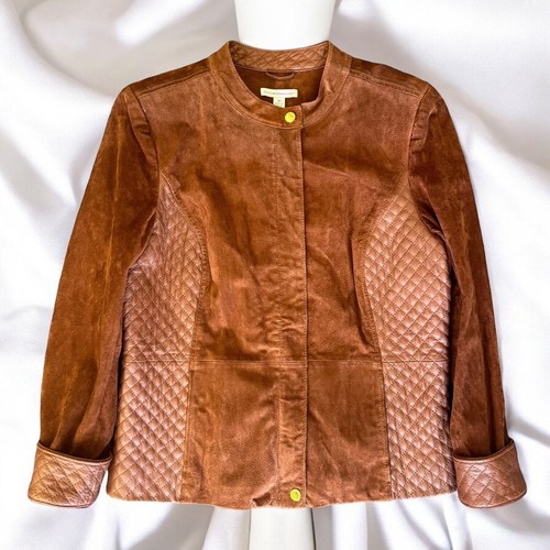 Rexy Moto Jacket Brown Quilted Leather and Suede Zip Up Jacket by Isaac Mizrahi - Picture 2 of 10