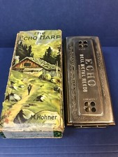 Vintage M. Hohner THE ECHO HARP Harmonica In Original Box, Bell Metal Reeds G/C