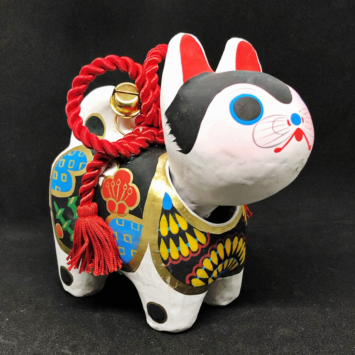 Japanese Paper Mache Doll Inu Hariko Dog Bobblehead Folk Art Craft