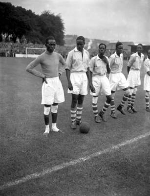 Members Uganda football team their captain goalkeeper Nafutali- 1956 Old Photo
