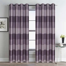 Stripe Faux Silk Curtains, Lined Vintage  Grommet Top Drapes, 2 Panels, Purple