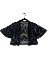 Women  s Black Mesh Sequin Embroidered Jacket 2923