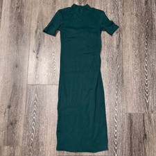 Zara Women’s Long Green Mock Neck Pencil Dress Stretch Size S Small EUC