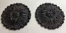 Set of 2 MCM Mid Century Regal Syroco Round Floral Scroll Wall Art Decor Plaques