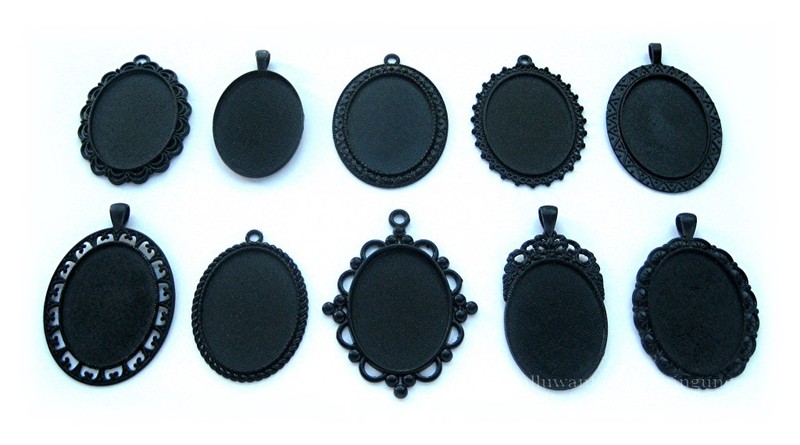 10 Mixed Goth Emo Black Metallic 40mm x 30mm CAMEO PENDANTS Frames Settings LOT