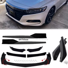 For Honda Accord Gloss Black Front Bumper Lip Spoiler Splitter Body+Side Skirts