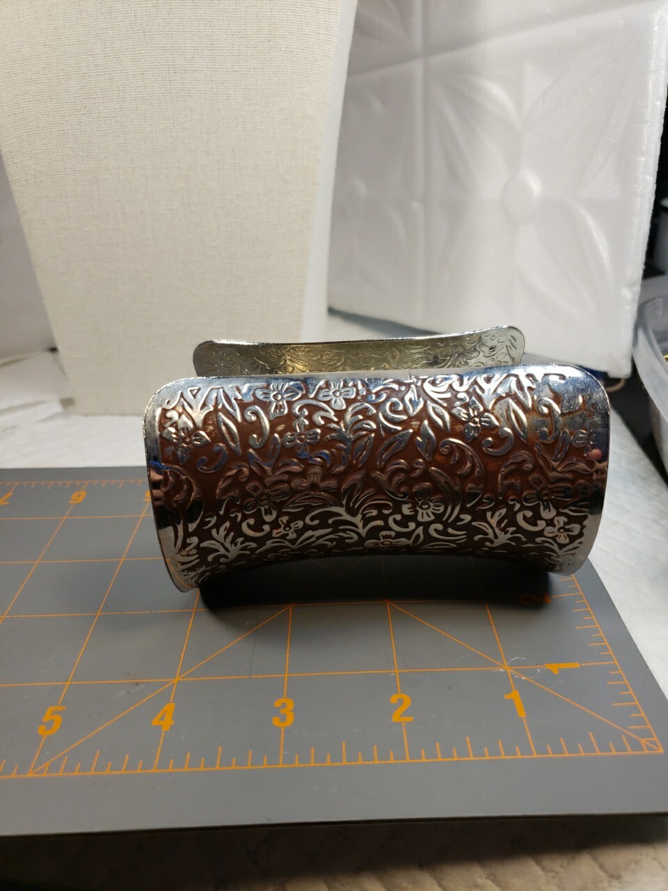 Large Cuff Bangle Metal Brown Embossed Bangle Bra… - image 2