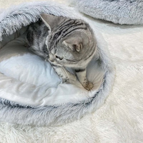 DECASSA Pet Bed Plush Nest Semi-Closed Mattress For Cats Small Dogs - Picture 6 of 28