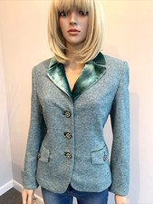 Laura Ashley Green Wool &silk Blend Tweed & Velvet Hacking Riding Jacket Uk14